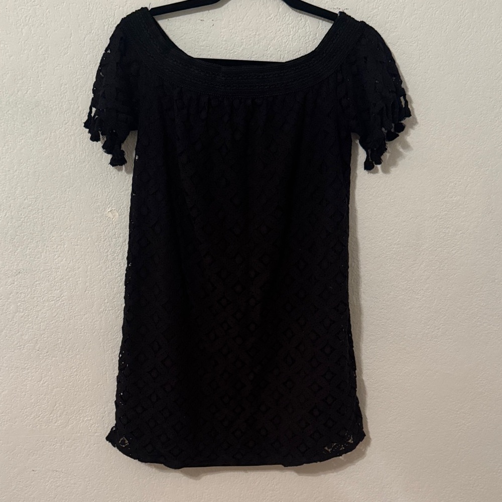 Charming Charlie Black Crochet Off-Shoulder Mini Dress